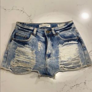 distressed light wash jeans shorts